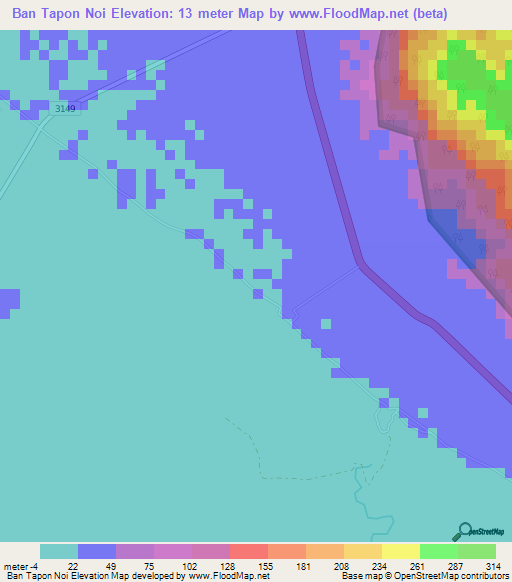 Ban Tapon Noi,Thailand Elevation Map