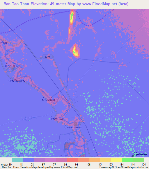 Ban Tao Than,Thailand Elevation Map