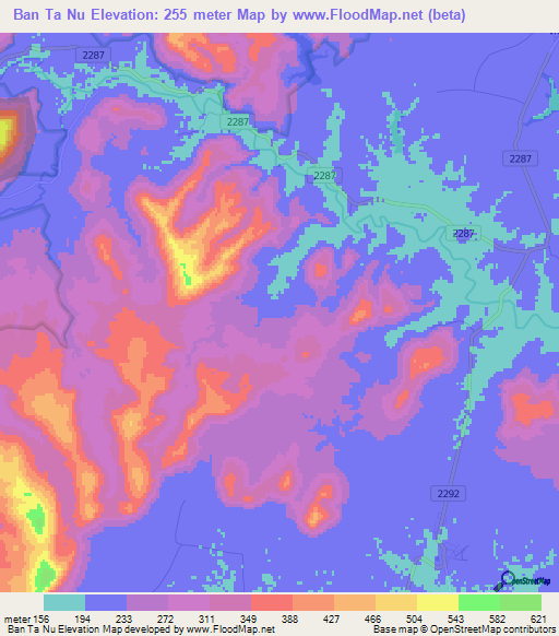 Ban Ta Nu,Thailand Elevation Map