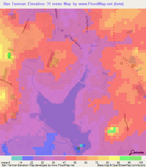 Ban Tanman,Thailand Elevation Map