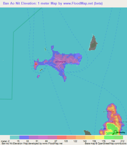 Ban Ao Nit,Thailand Elevation Map
