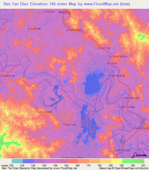 Ban Tan Diao,Thailand Elevation Map