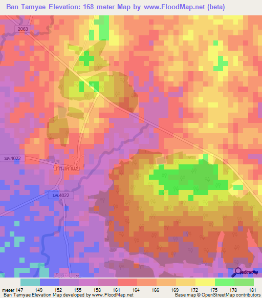 Ban Tamyae,Thailand Elevation Map