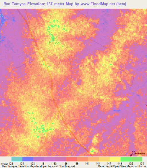 Ban Tamyae,Thailand Elevation Map