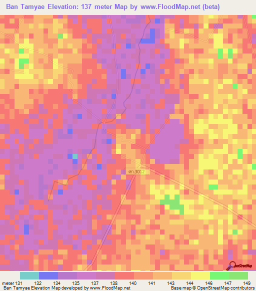 Ban Tamyae,Thailand Elevation Map