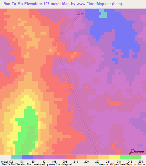 Ban Ta Mo,Thailand Elevation Map