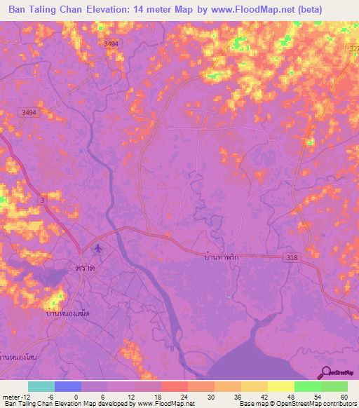 Ban Taling Chan,Thailand Elevation Map