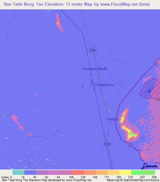Ban Talat Nong Tao,Thailand Elevation Map