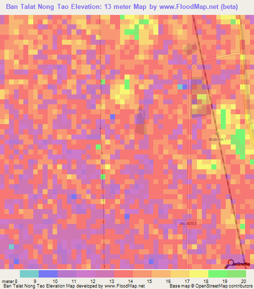 Ban Talat Nong Tao,Thailand Elevation Map