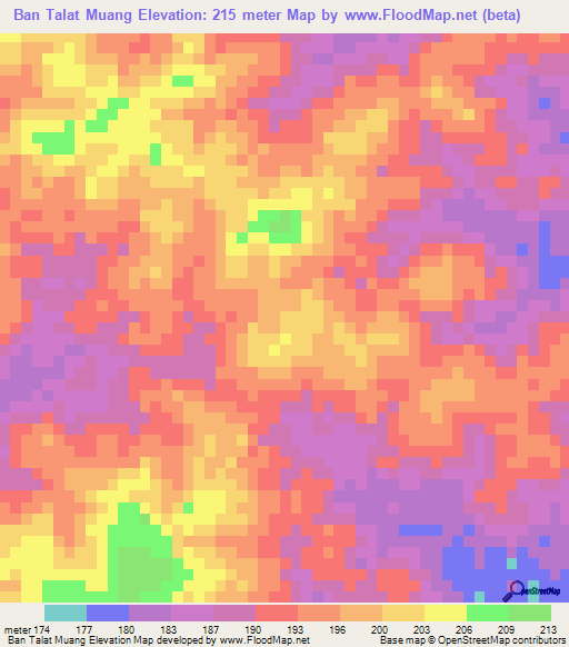 Ban Talat Muang,Thailand Elevation Map