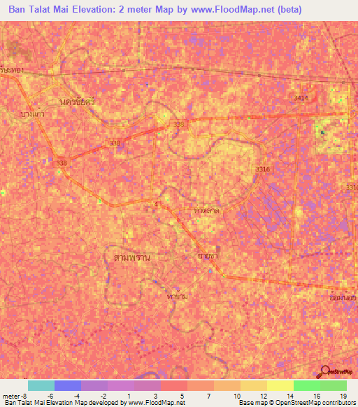 Ban Talat Mai,Thailand Elevation Map