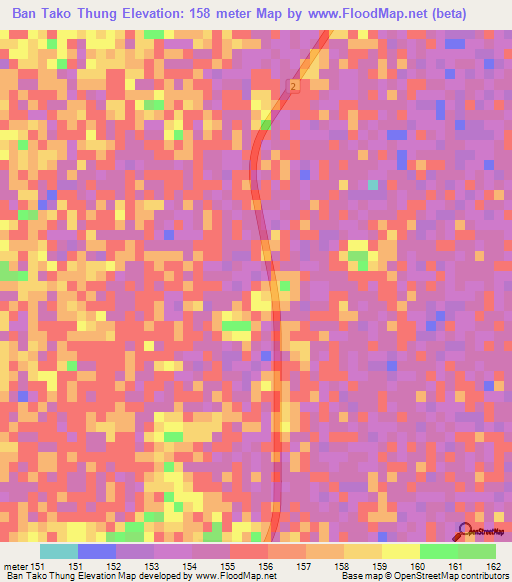 Ban Tako Thung,Thailand Elevation Map