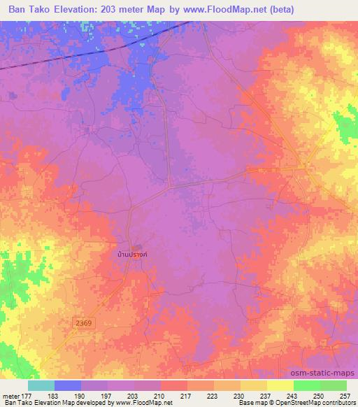 Ban Tako,Thailand Elevation Map
