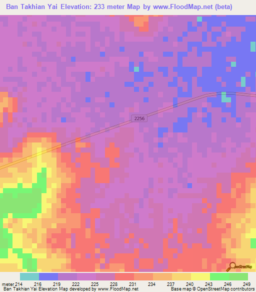 Ban Takhian Yai,Thailand Elevation Map