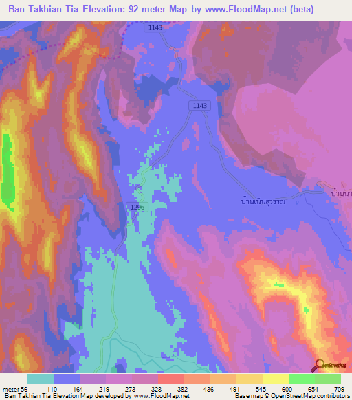 Ban Takhian Tia,Thailand Elevation Map