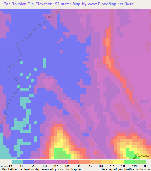 Ban Takhian Tia,Thailand Elevation Map