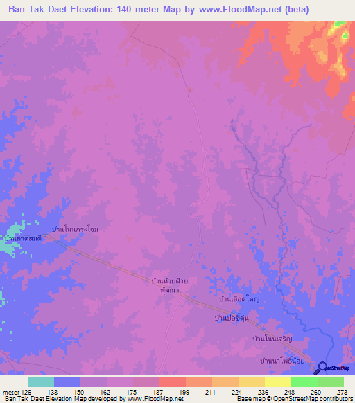 Ban Tak Daet,Thailand Elevation Map