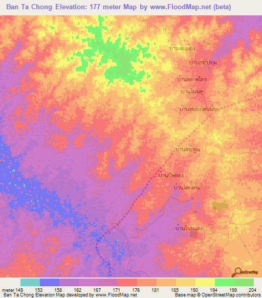 Ban Ta Chong,Thailand Elevation Map