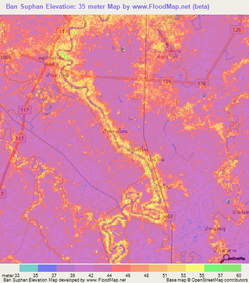 Ban Suphan,Thailand Elevation Map