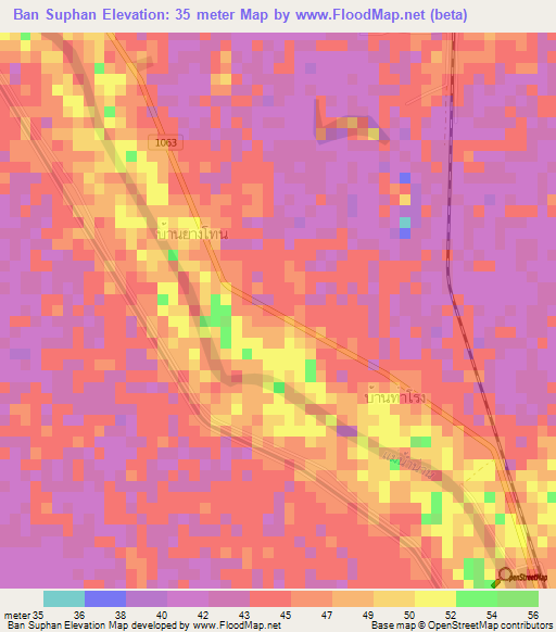 Ban Suphan,Thailand Elevation Map