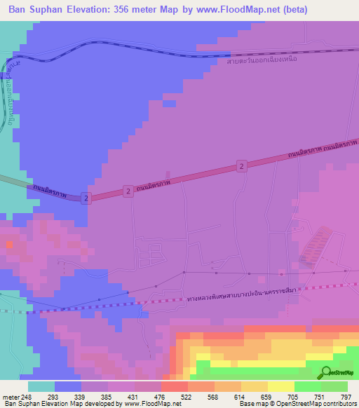 Ban Suphan,Thailand Elevation Map