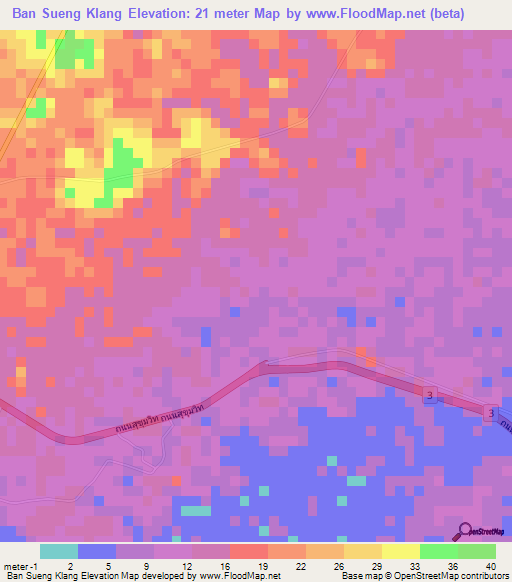 Ban Sueng Klang,Thailand Elevation Map