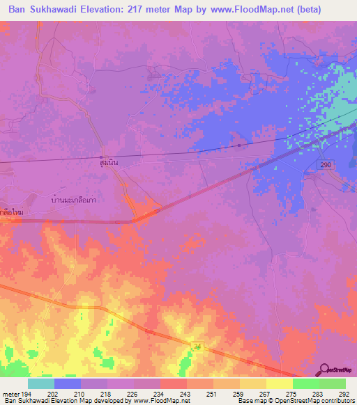 Ban Sukhawadi,Thailand Elevation Map
