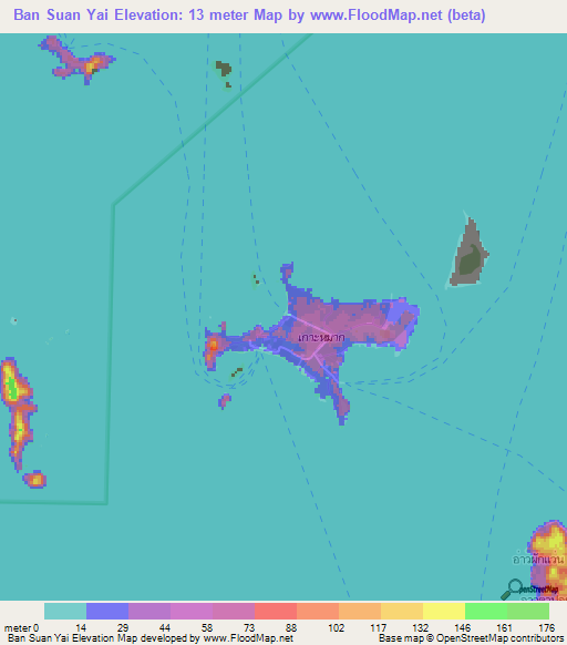 Ban Suan Yai,Thailand Elevation Map