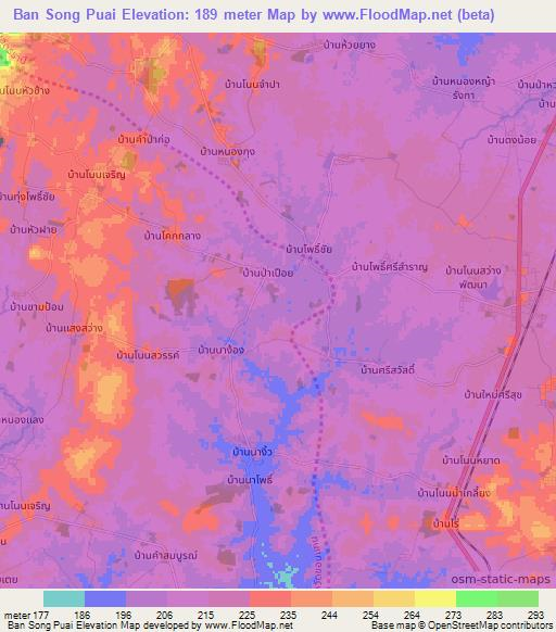 Ban Song Puai,Thailand Elevation Map