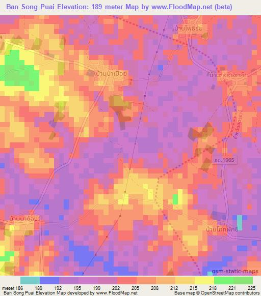 Ban Song Puai,Thailand Elevation Map
