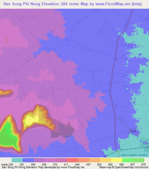 Ban Song Phi Nong,Thailand Elevation Map