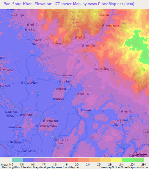 Ban Song Khon,Thailand Elevation Map