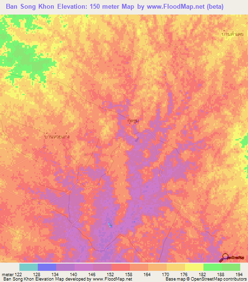 Ban Song Khon,Thailand Elevation Map