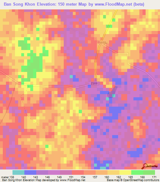 Ban Song Khon,Thailand Elevation Map