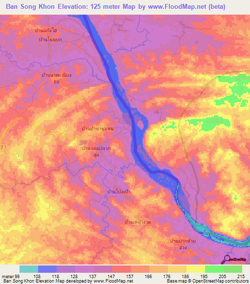 Ban Song Khon,Thailand Elevation Map