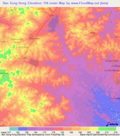 Ban Song Hong,Thailand Elevation Map