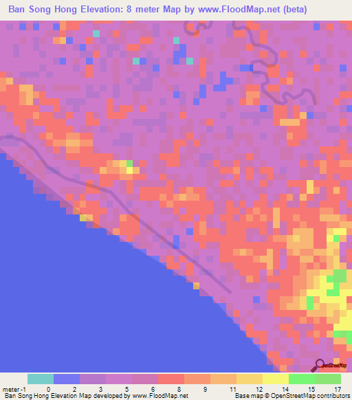 Ban Song Hong,Thailand Elevation Map