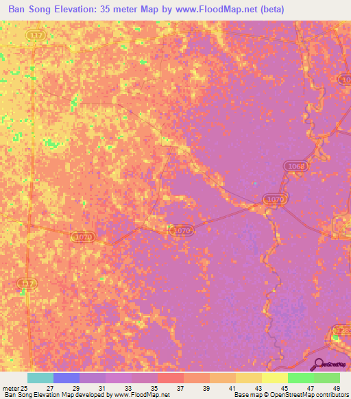Ban Song,Thailand Elevation Map