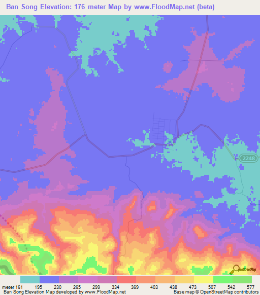 Ban Song,Thailand Elevation Map