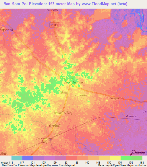 Ban Som Poi,Thailand Elevation Map