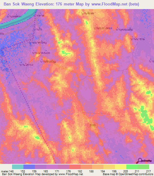 Ban Sok Waeng,Thailand Elevation Map