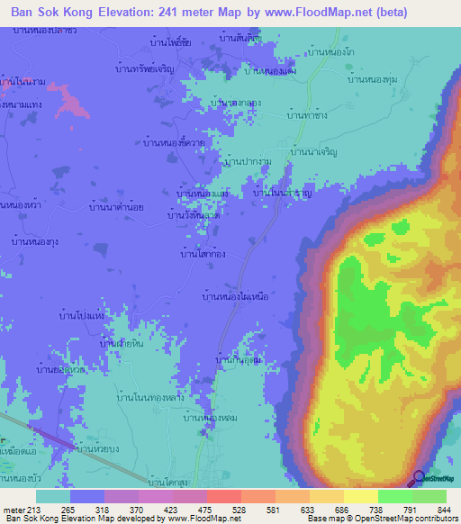 Ban Sok Kong,Thailand Elevation Map