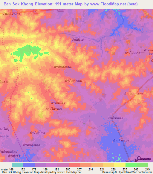 Ban Sok Khong,Thailand Elevation Map
