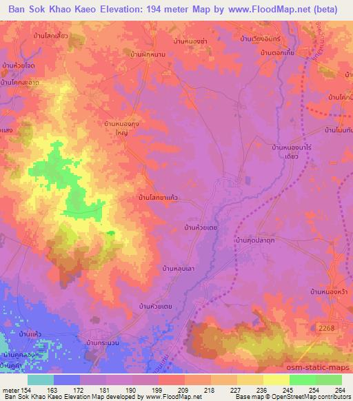Ban Sok Khao Kaeo,Thailand Elevation Map