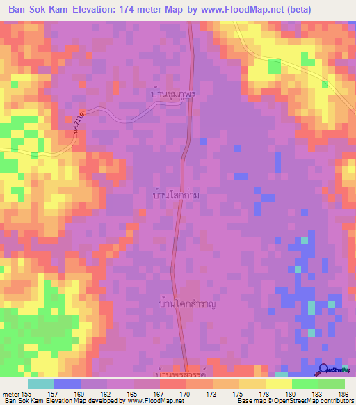 Ban Sok Kam,Thailand Elevation Map