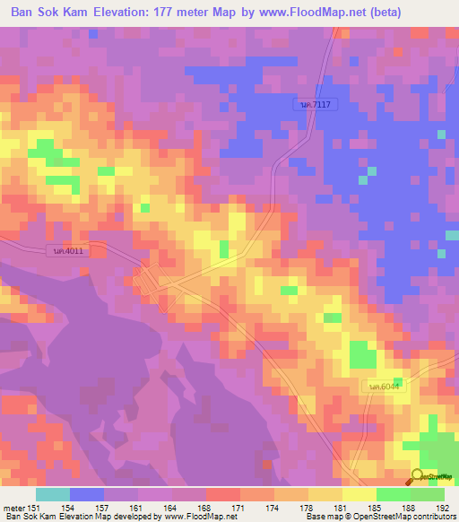 Ban Sok Kam,Thailand Elevation Map
