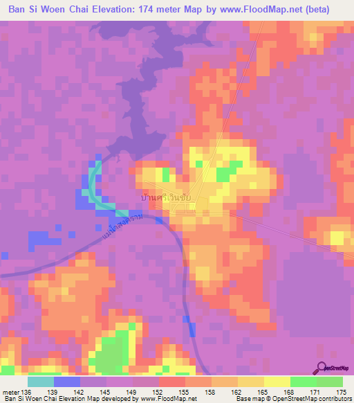 Ban Si Woen Chai,Thailand Elevation Map