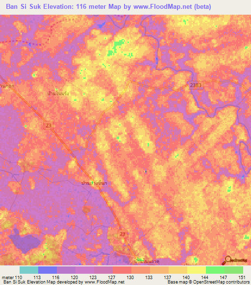 Ban Si Suk,Thailand Elevation Map