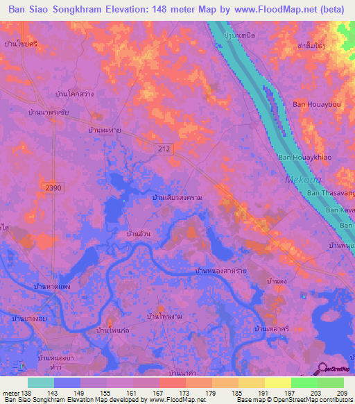 Ban Siao Songkhram,Thailand Elevation Map
