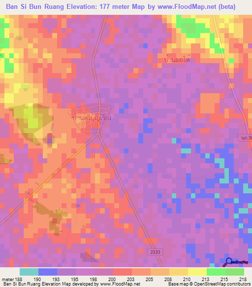 Ban Si Bun Ruang,Thailand Elevation Map